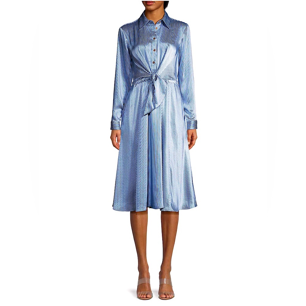 MICHAEL Michael Kors Pinstripe Satin Tie Midi-Dress - NWT